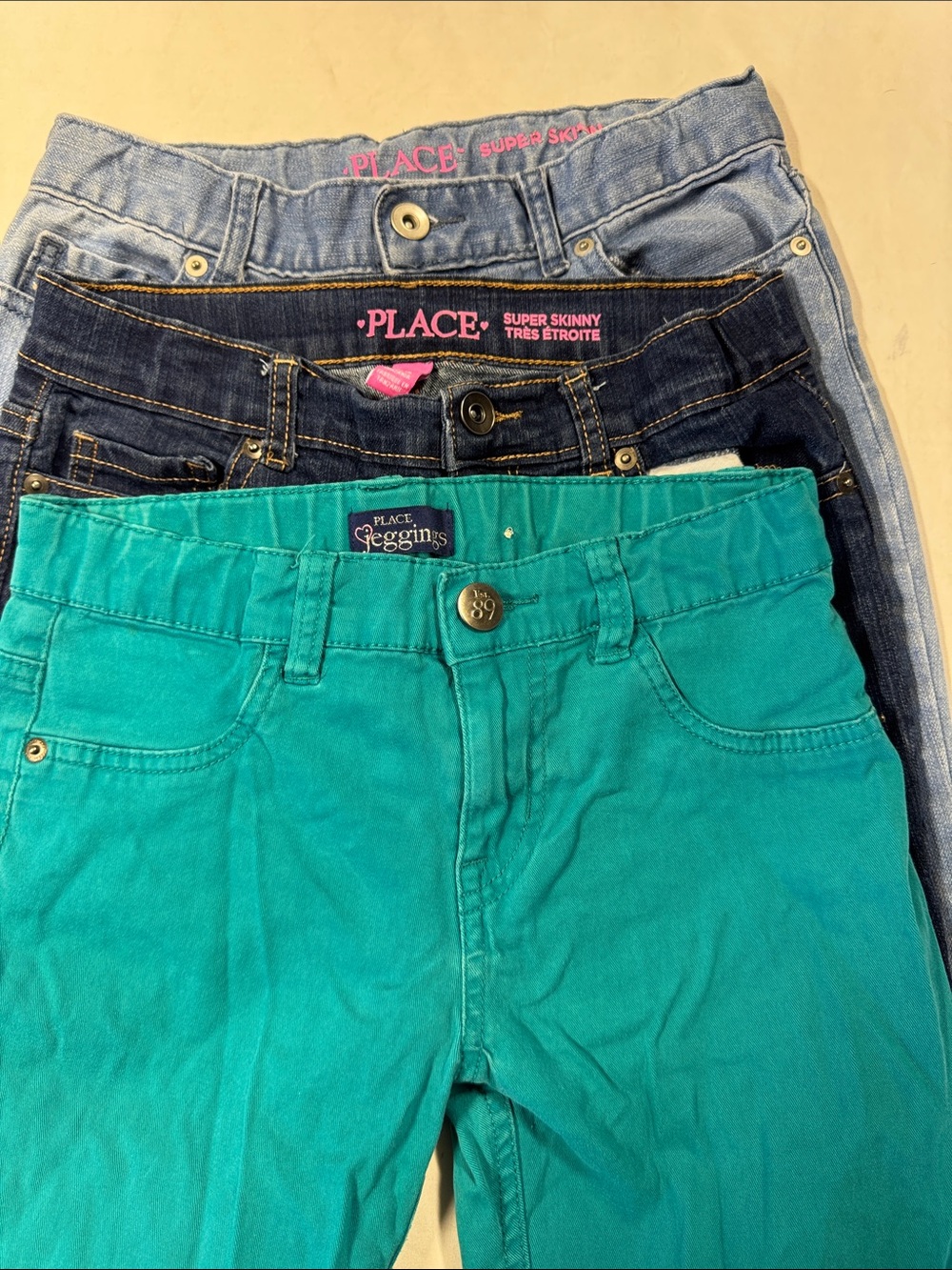 Place Kids Skinny Jeans Trio in Light Blue, Dark Indigo & Teal
